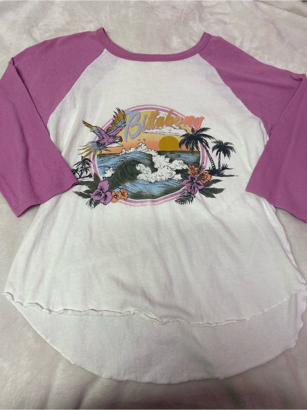 Billabong White Tee with Pink Ringer Collar and Graphic